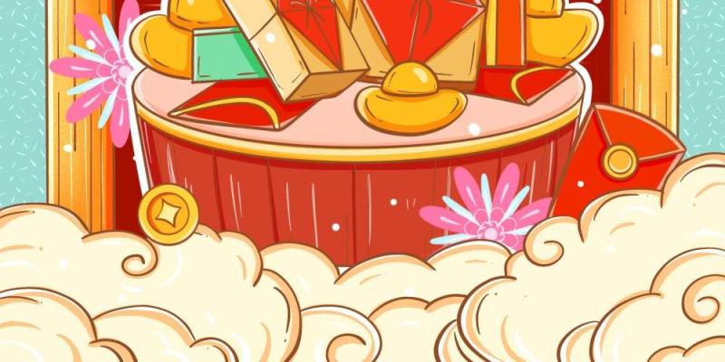 卡通手绘民国风新年春节年货节插画PSD大字报素材24