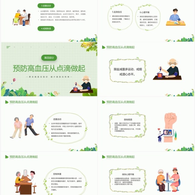 绿色卡通风防治高血压宣传PPT模板 绿色卡通风防治高血压宣传PPT模板