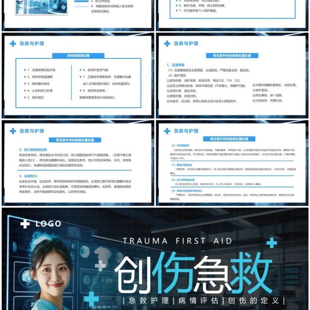 蓝色简约风创伤急救知识培训PPT模板 蓝色简约风创伤急救知识培训PPT模板