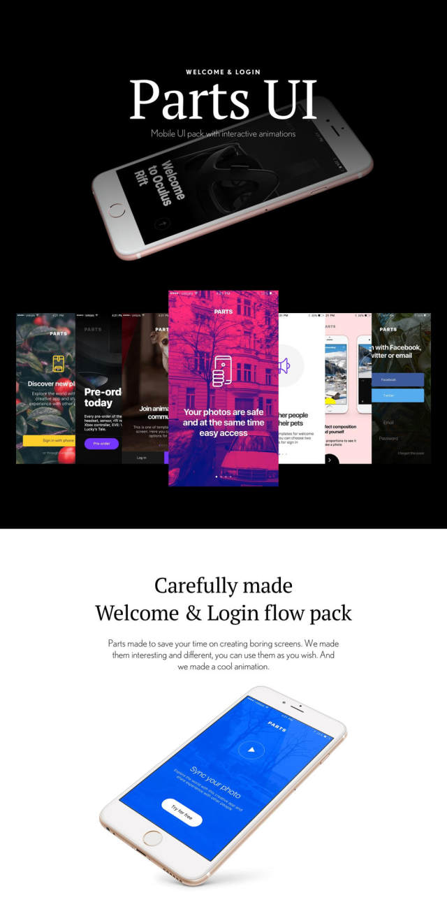 包含交互动画的移动UI套件,Parts UI Mobile Kit 包含交互动画的移动UI套件,Parts UI Mobile Kit