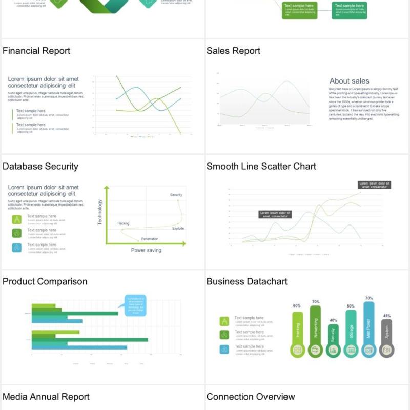 商务演讲平滑线散点图金字塔可视化图表集PPT模板