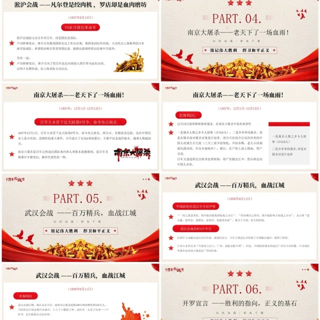 红色简约风十四年抗战历史介绍PPT模板 红色简约风十四年抗战历史介绍PPT模板