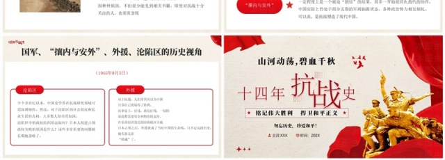 红色简约风十四年抗战历史介绍PPT模板 红色简约风十四年抗战历史介绍PPT模板