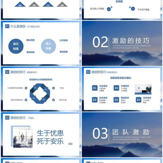蓝色商务风个人激励及团队激励PPT模板