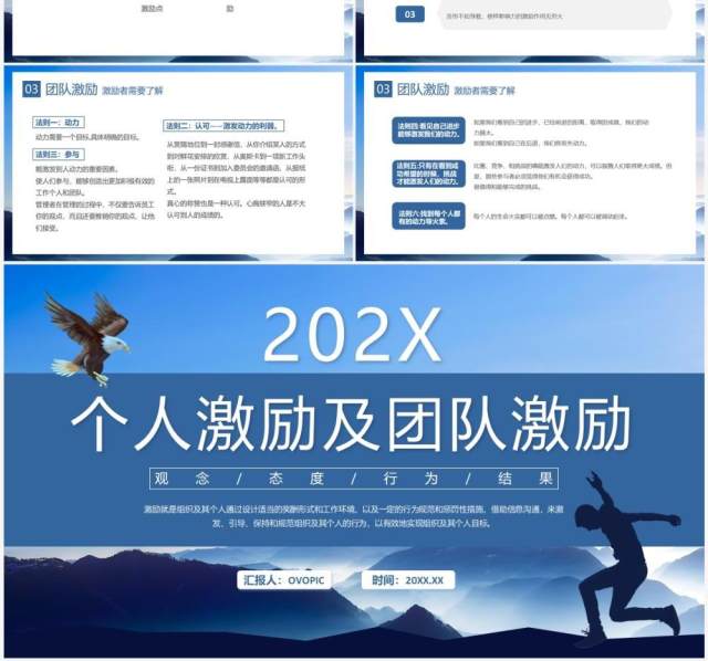 蓝色商务风个人激励及团队激励PPT模板