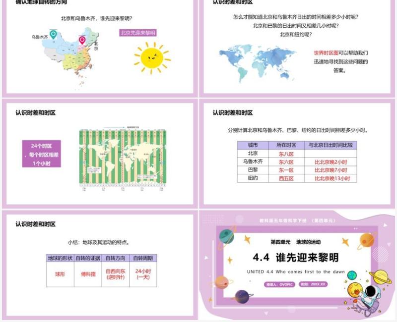 教科版五年级科学下册谁先迎来黎明课件PPT模板