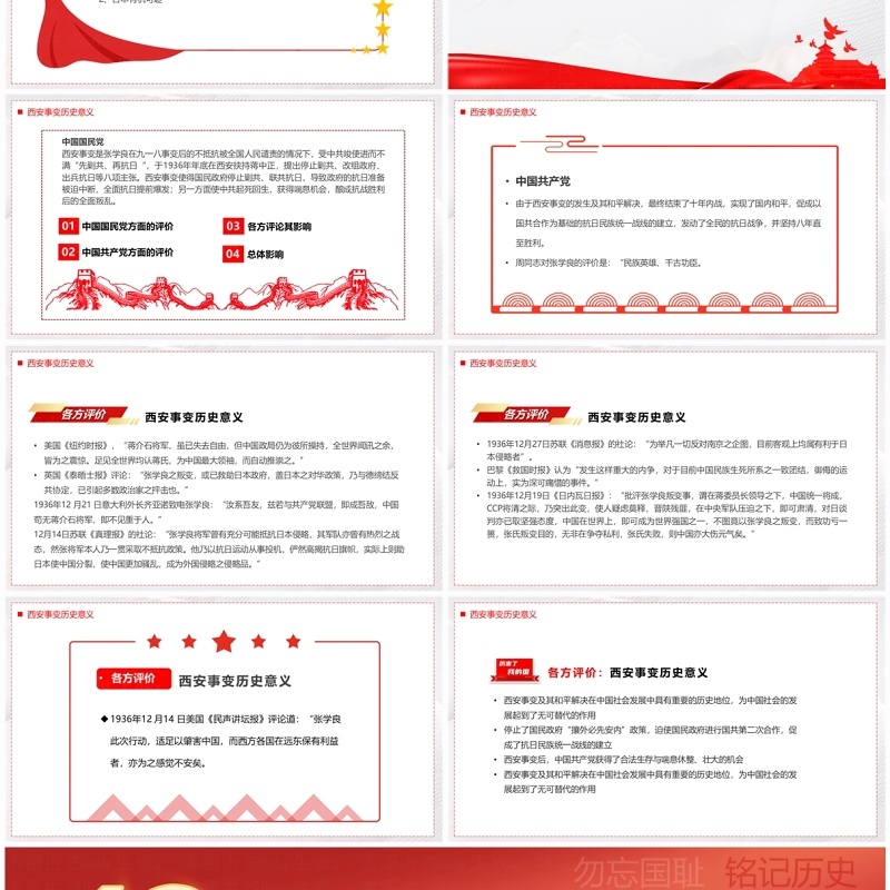 红色简约风西安事变纪念日PPT模板