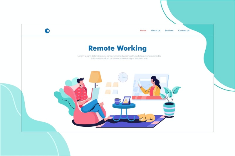 远程线上办公视频会议人物插画登录页AI矢量网页界面素材Hero Header Illustration Landing Pages