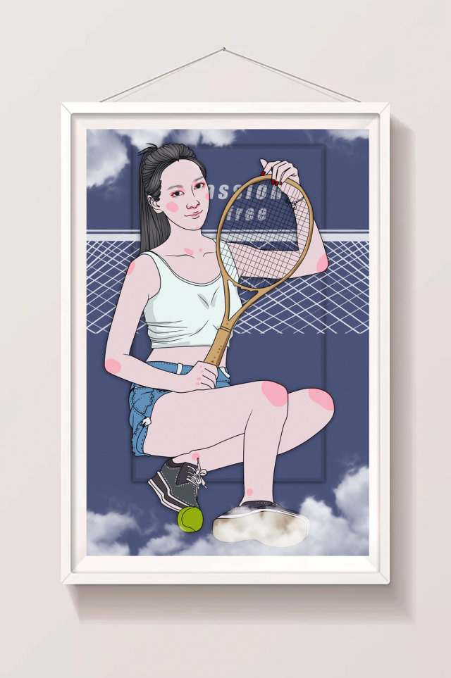 夏日运动网球美女插画 夏日运动网球美女插画