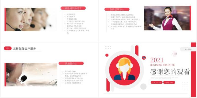 红色简约风客服培训动态课件PPT模板