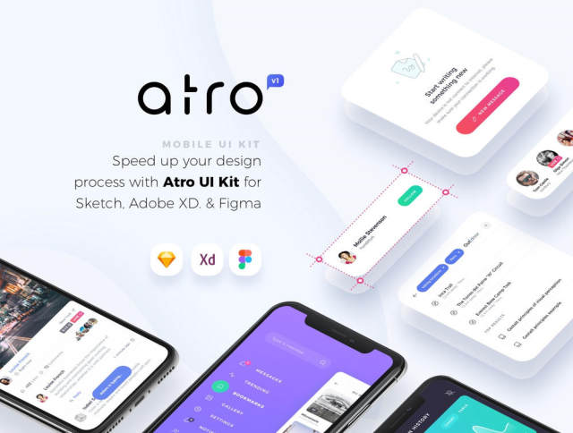 适用于Sketch，Adobe XD和Figma。，Atro Mobile UI Kit的100多个移动屏幕UI工具包