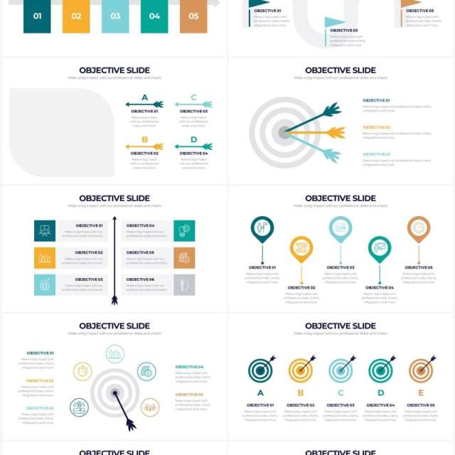 简约企业目标业绩目标并列关系PPT信息图形素材Objective Powerpoint Infographics