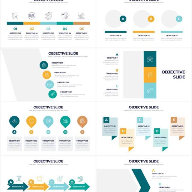 简约企业目标业绩目标并列关系PPT信息图形素材Objective Powerpoint Infographics