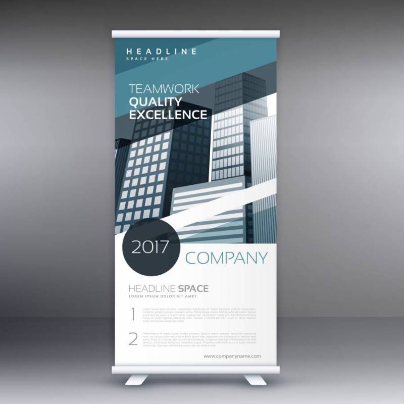 蓝色抽象业务standee卷起介绍横幅conce