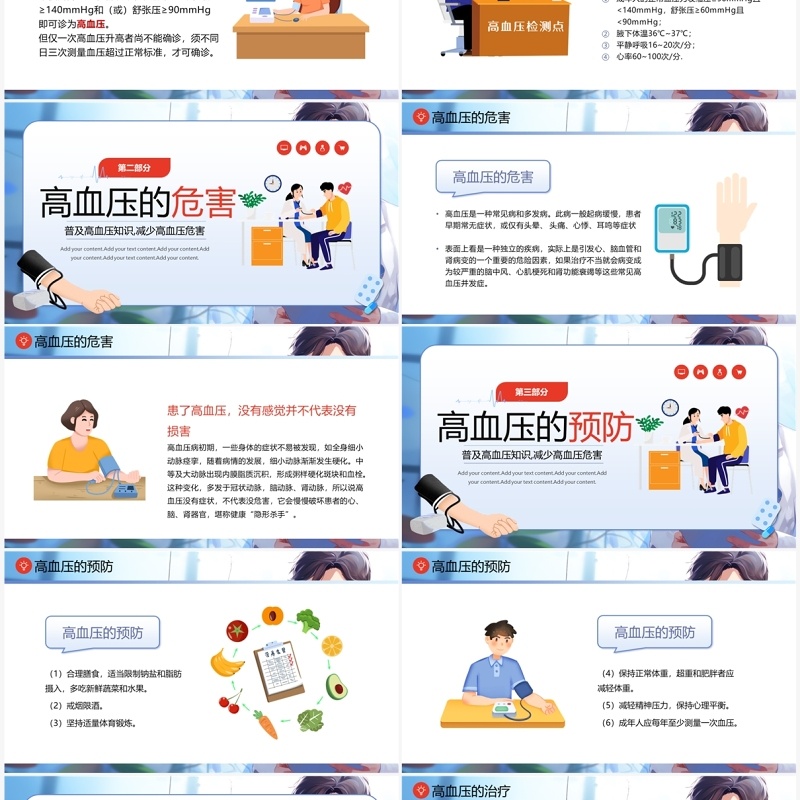 蓝色插画风高血压防治知识PPT课件模板