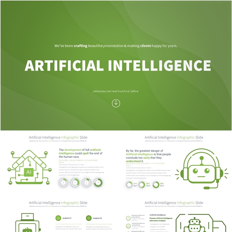 AI人工智能信息图PPT模板Artificial intelligence - Color 03 (Light Green)