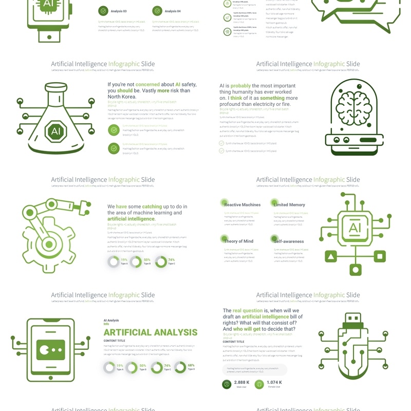 AI人工智能信息图PPT模板Artificial intelligence - Color 03 (Light Green)