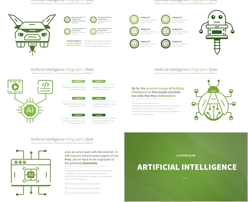 AI人工智能信息图PPT模板Artificial intelligence - Color 03 (Light Green)