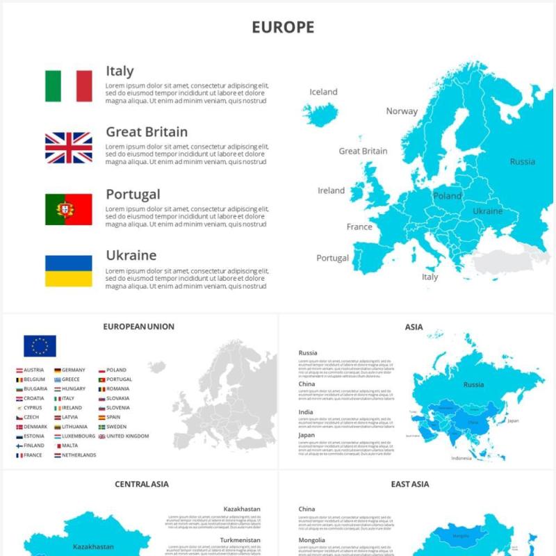 欧洲联盟地图信息图形PPT素材元素Continents