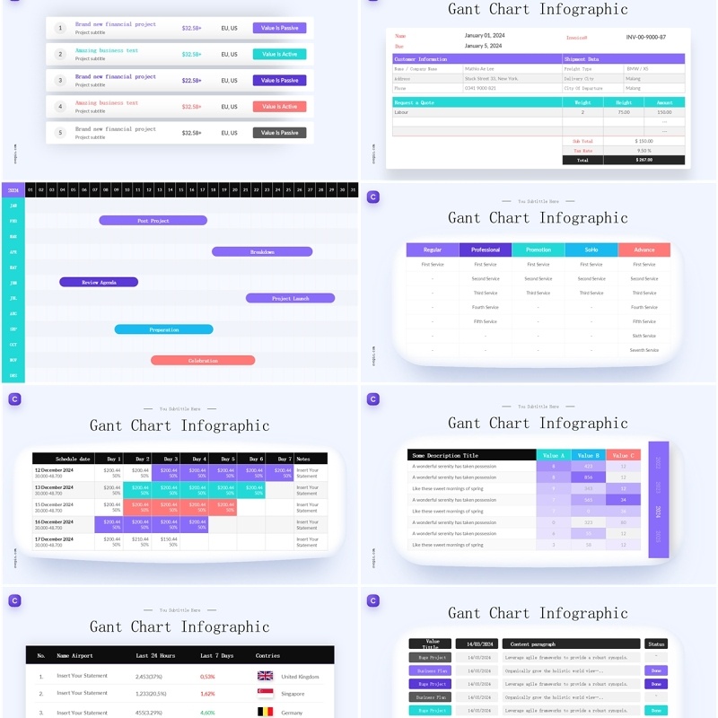 商业计划甘特图PPT图表模板Gant Chart Infographic