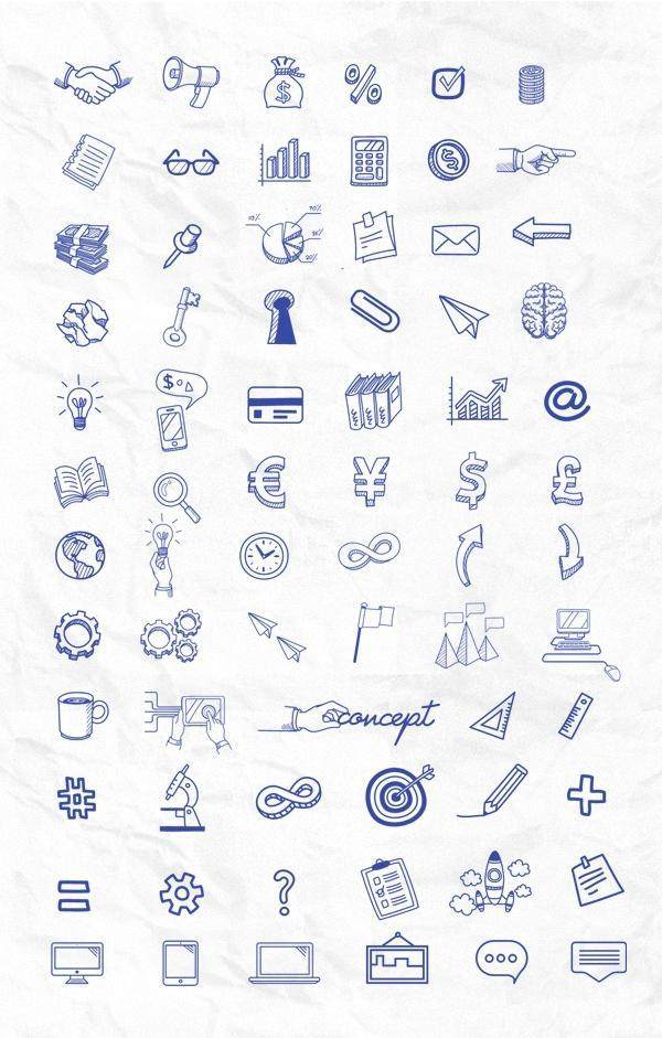 手绘风格 70+ Hand Drawn Icon Set (PSD)