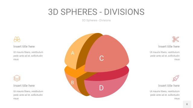 渐变橙色3D球体切割PPT信息图8