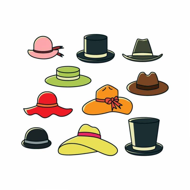  帽子收集在五颜六色的向量中