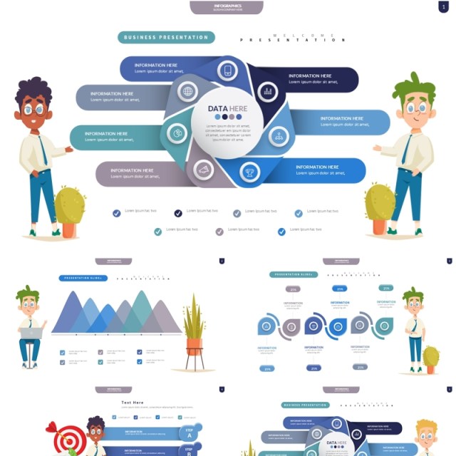 蓝色创意信息图表PPT模板Infographic Presentation Templates3