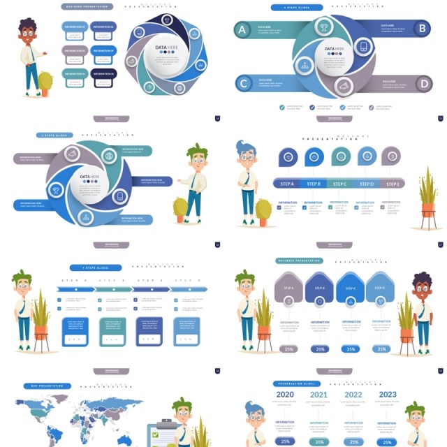 蓝色创意信息图表PPT模板Infographic Presentation Templates3