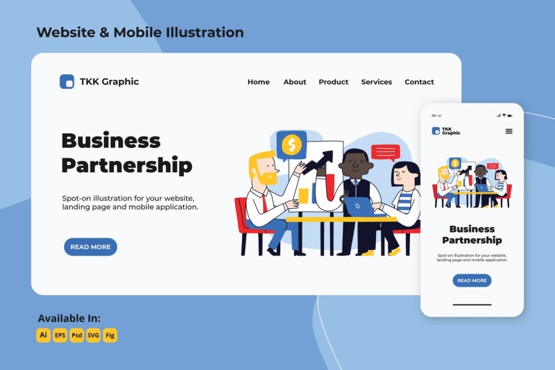 商业伙伴关系登录页和移动界面设计矢量插画素材Business Partnership landing page & mobile designs