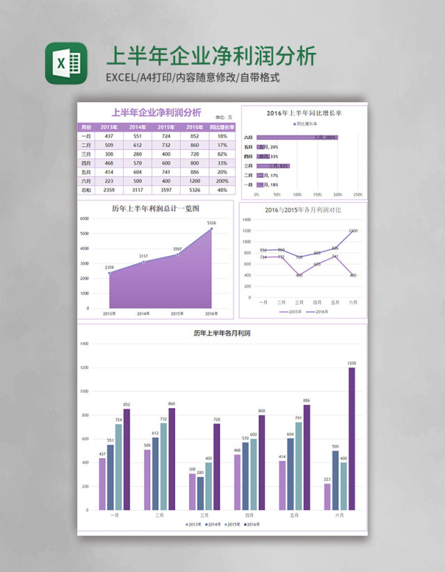 上半年企业净利润分析excel模板表格