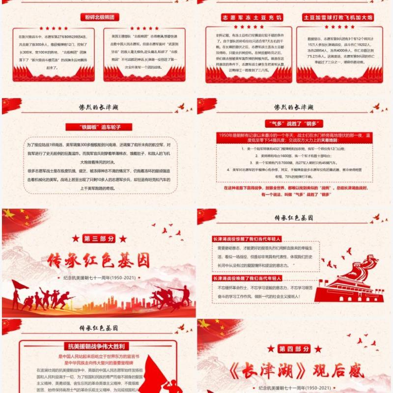 红色党政风纪念长津湖战役PPT动态模板