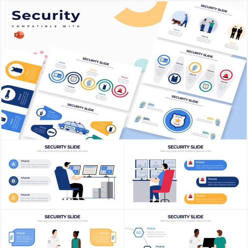 创意卡通插画安全元素PPT信息图形素材Security Powerpoint Infographics