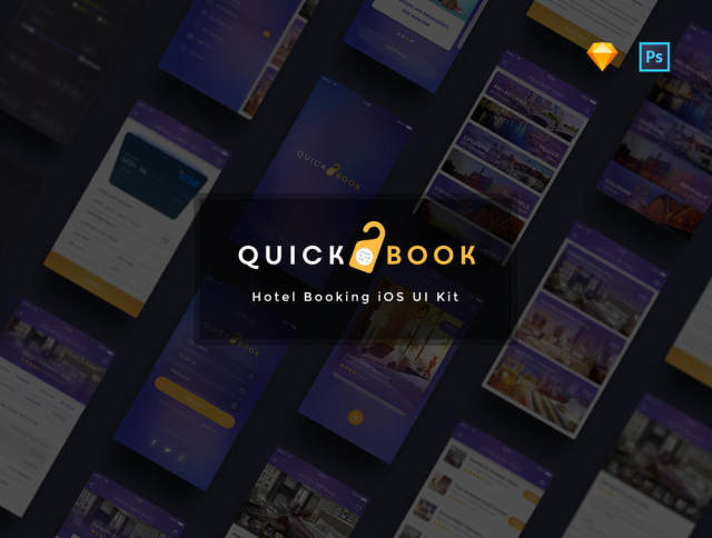 完美酒店预订iOS UI Kit for Photoshop＆Sketch。，QuickBook iOS UI套件