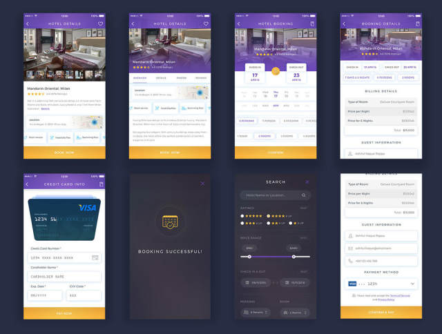 完美酒店预订iOS UI Kit for Photoshop＆Sketch。，QuickBook iOS UI套件