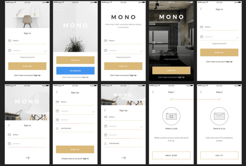 Mono iOS UI工具包，60多个电子商务项目的手机屏幕