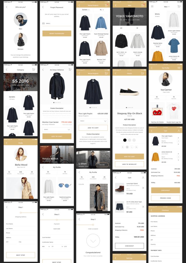 Mono iOS UI工具包,60多个电子商务项目的手机屏幕 Mono iOS UI工具包,60多个电子商务项目的手机屏幕