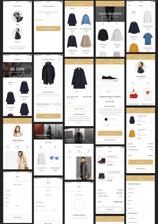 Mono iOS UI工具包，60多个电子商务项目的手机屏幕