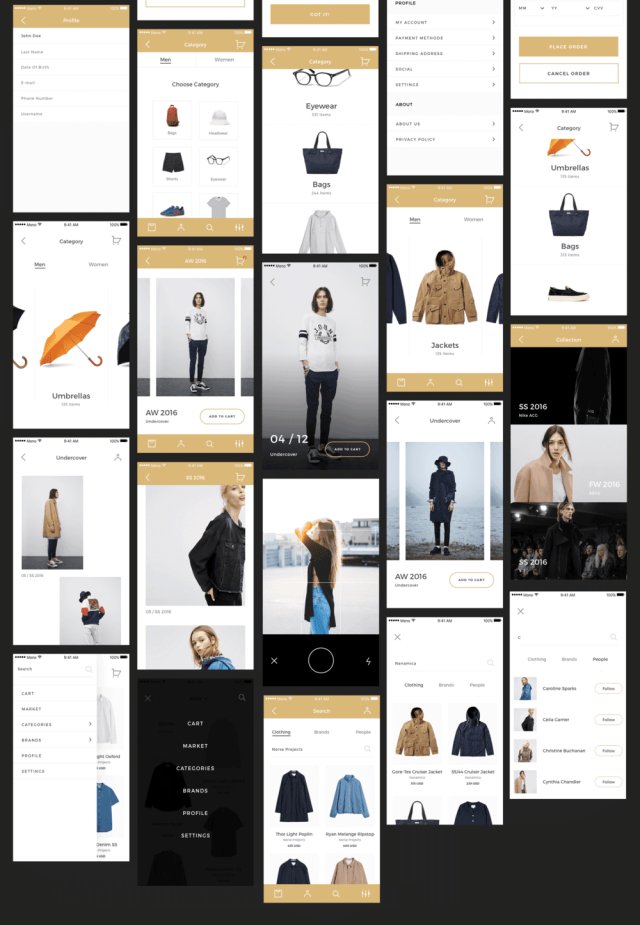 Mono iOS UI工具包,60多个电子商务项目的手机屏幕 Mono iOS UI工具包,60多个电子商务项目的手机屏幕