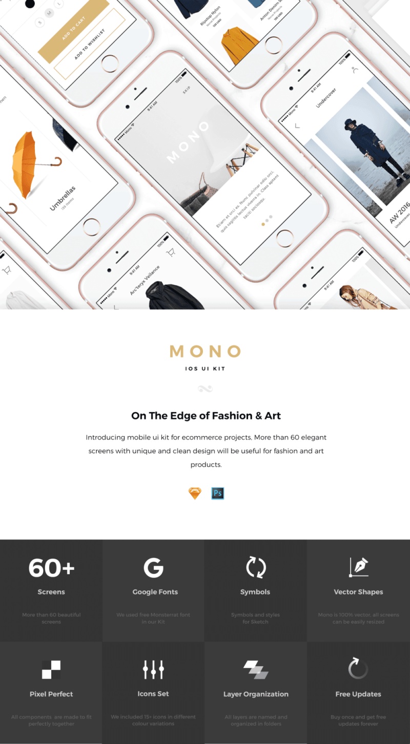 Mono iOS UI工具包，60多个电子商务项目的手机屏幕