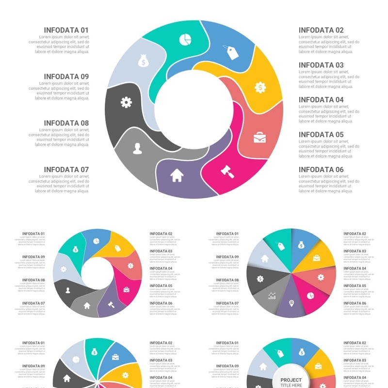 彩色九项循环图ppt信息图表素材