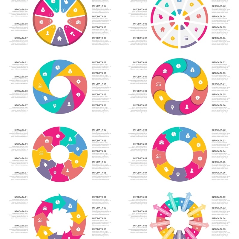 彩色九项循环图ppt信息图表素材
