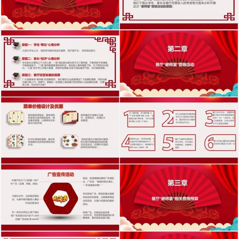红色喜庆中国风谢师宴策划PPT模板