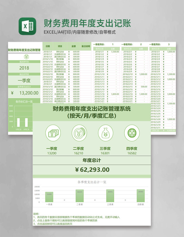 财务费用年度支出记账管理系统excel表格模板