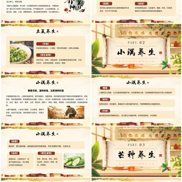 棕色插画风夏季养生之道养生知识PPT模板 棕色插画风夏季养生之道养生知识PPT模板