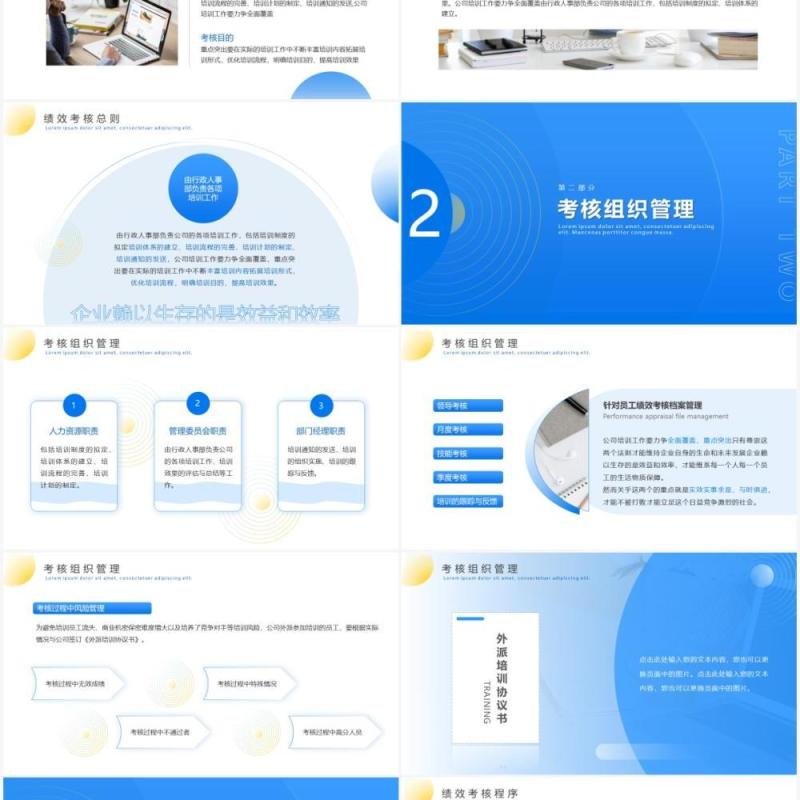蓝色简约风企业升职考核管理汇报PPT模板