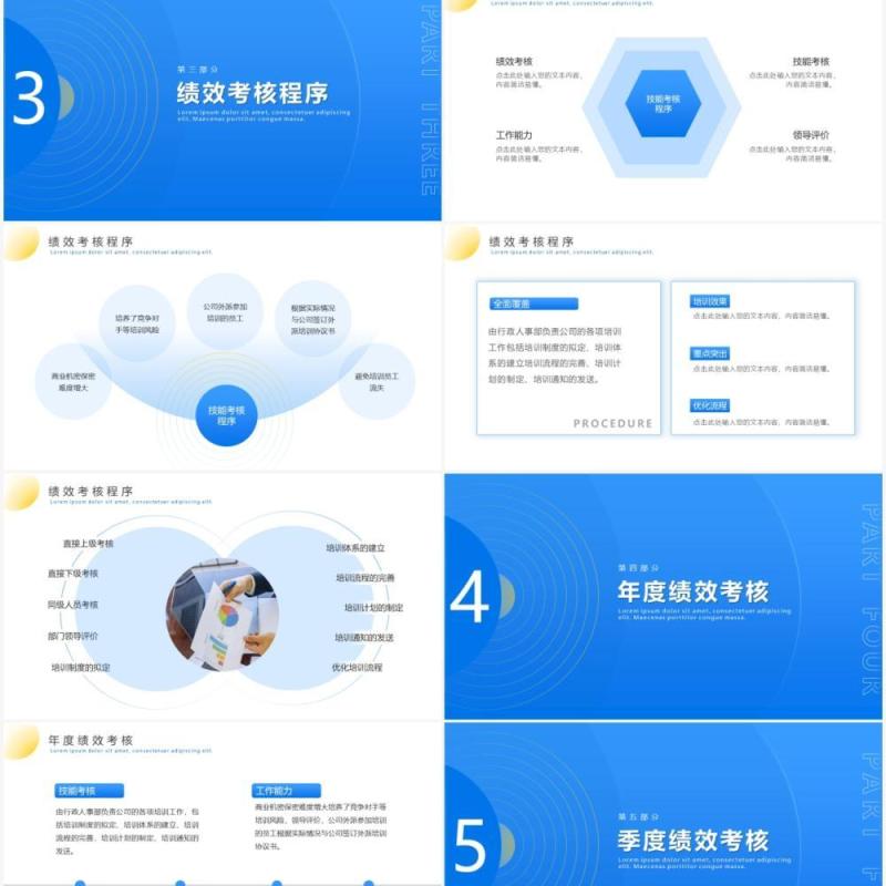 蓝色简约风企业升职考核管理汇报PPT模板