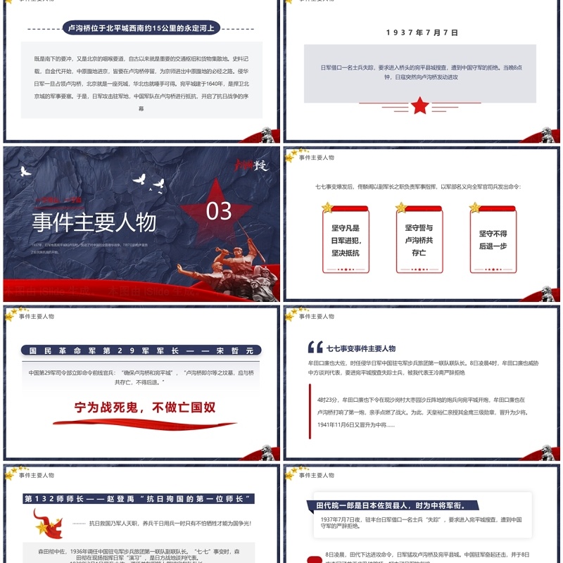 蓝红简约风卢沟桥事变87周年PPT模板