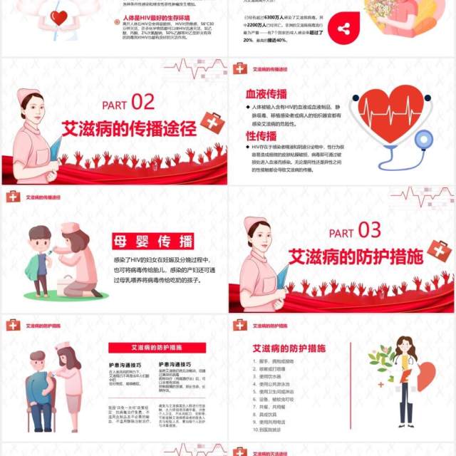 简约卡通世界艾滋病日宣传工作汇报PPT模板