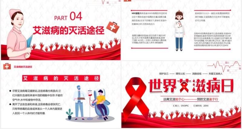 简约卡通世界艾滋病日宣传工作汇报PPT模板
